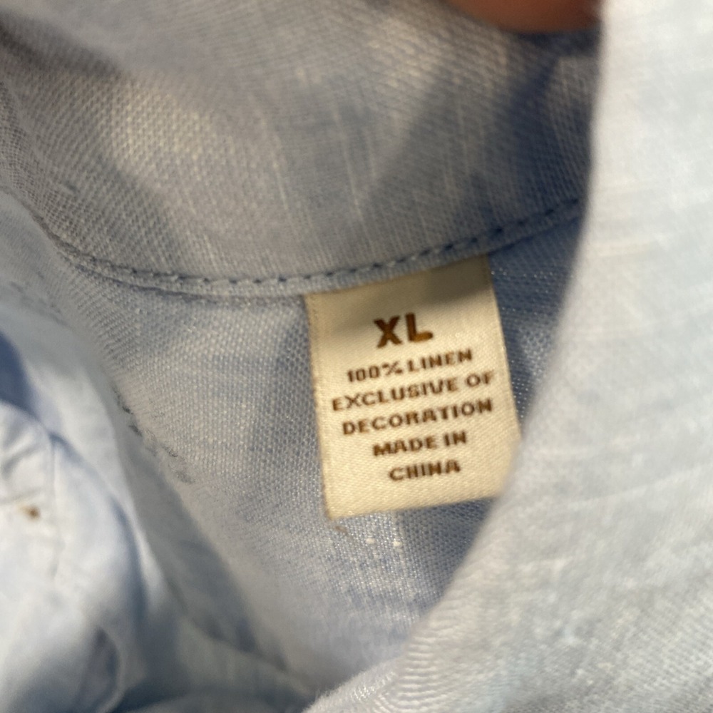 Caribbean Men's Linen Pale Blue Embroidered Button Up Shirt Sz‎ XL - Picture 7 of 10